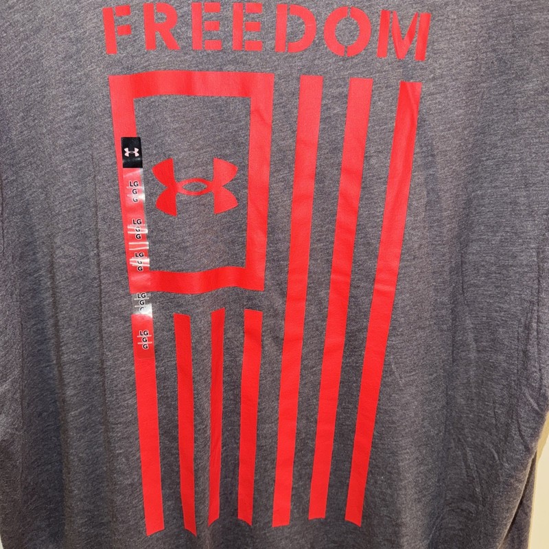 Under Armour Freedom Loose Fit Graphic T-Shirt Mens Large Gray Crew Active Tee gallery