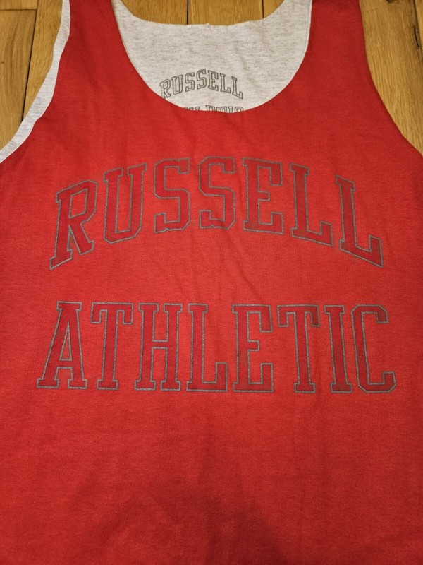 Vtg RUSSELL ATHLETIC Spellout Reversible Tank Top Sports Mens XL Deadstock NOS gallery