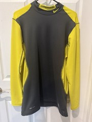 NIKE PRO Combat Hyperwarm Dri-Fit Base Layer Shirt Sz L Gray Yellow Fitted