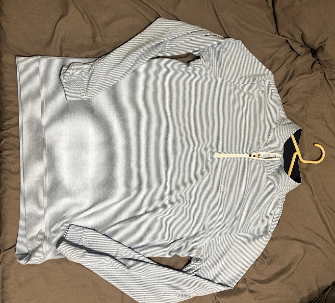 Rhoback Riva Heather Stripe Performance Q-Zip Medium, Light Blue/White gallery