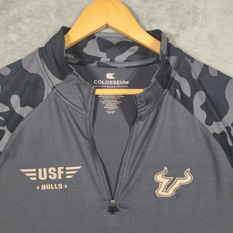 USF Bulls Colosseum 1/4 Zip Mens L Gray OHT Camo Sleeve Performance Pullover gallery