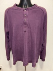 St Johns Bay Mens XL Pullover Sueded Henley Top Shirt Long Sleeve Purple Cotton