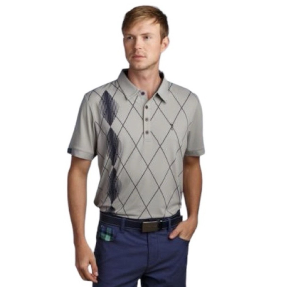 William Murray Golf Gray Argyle Print Polo Size L. *Rare Retired Print.