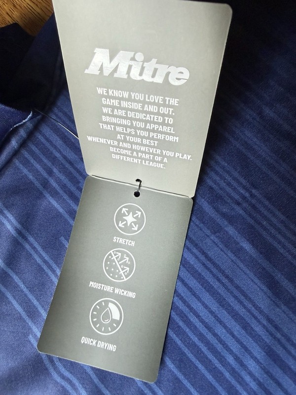 Mitre USA Soccer Jersey T-Shirt L Blue V-Neck Short Sleeve Wicking Poly Stripe gallery
