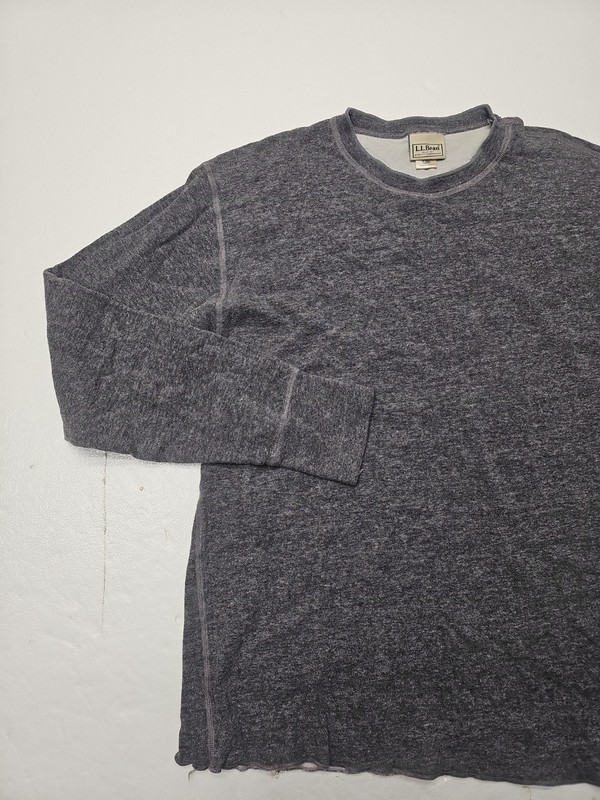 LL Bean Mens "Medium-R" Double Layer Long Sleeve Shirt Wool Blend Crew Neck Gray gallery
