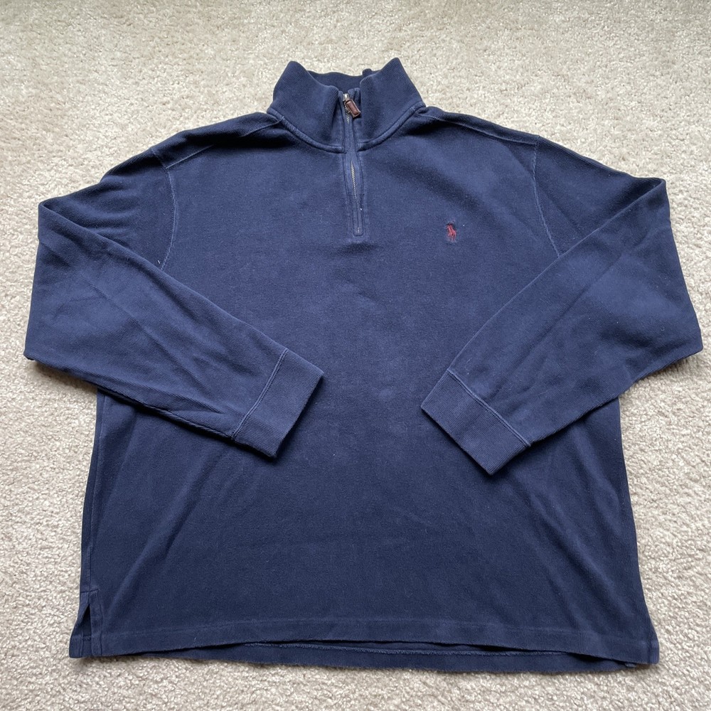 Vintage Polo Ralph Lauren Sweater Mens XL 1/4 Zip Cotton Knit Pullover Red Pony