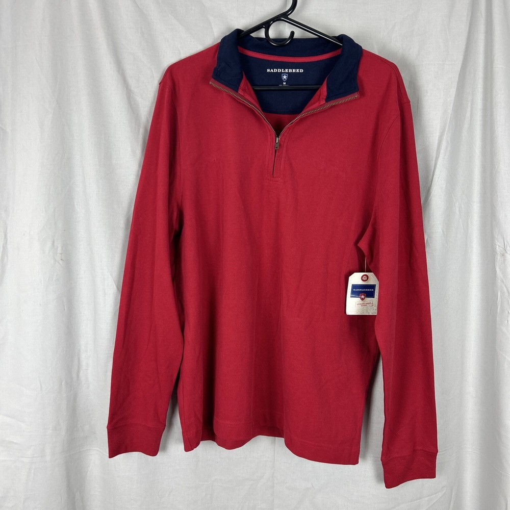 Saddlebred Men’s Long Sleeve Pullover Shirt Red Medium Half Zip M NEW
