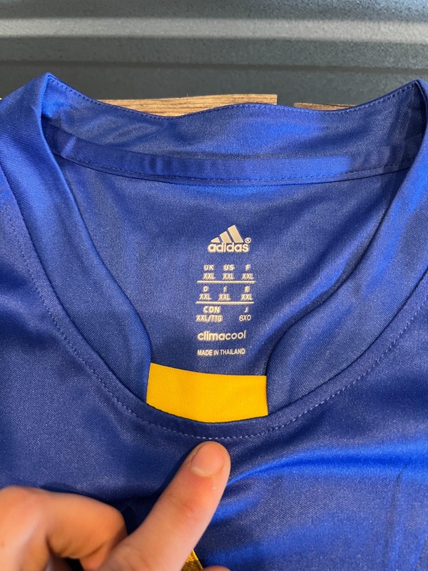 Adidas Soccer Jersey Men XXL Blue Yellow Tanzania ClimaCool Athletic Fit youth gallery