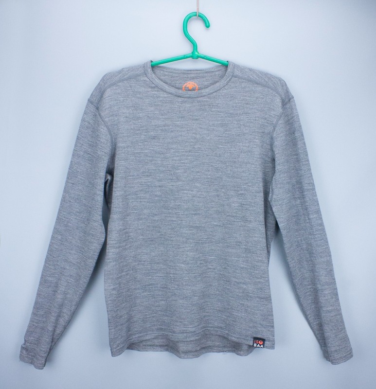 ISOBAA Mens Long Sleeve Base Layer Grey Smoke 100% Merino Wool Size S Thermal gallery