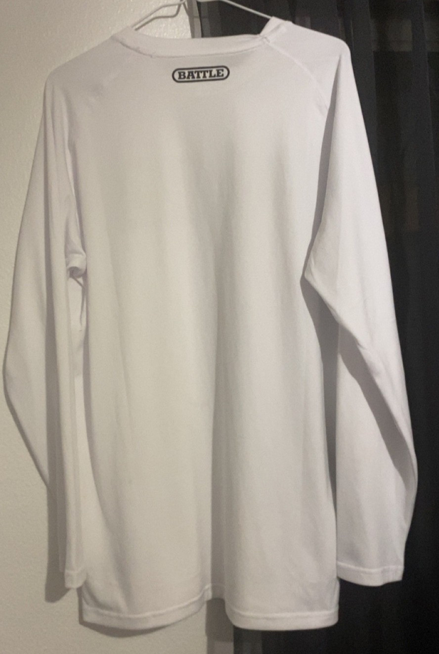 Battle Sports white performance long sleeve shirt with large black logo graphic gallery