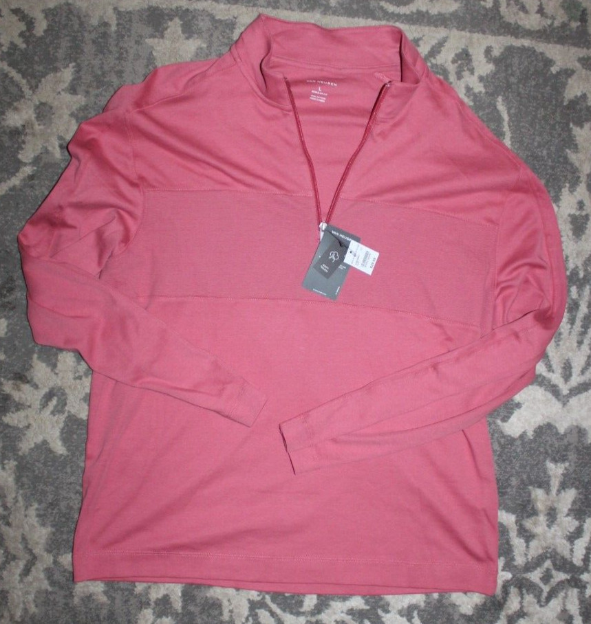 Van Heusen Regular Fit 1/4 Zip Pullover Men's Sz Large Long Sleeve Shirt NWT $30