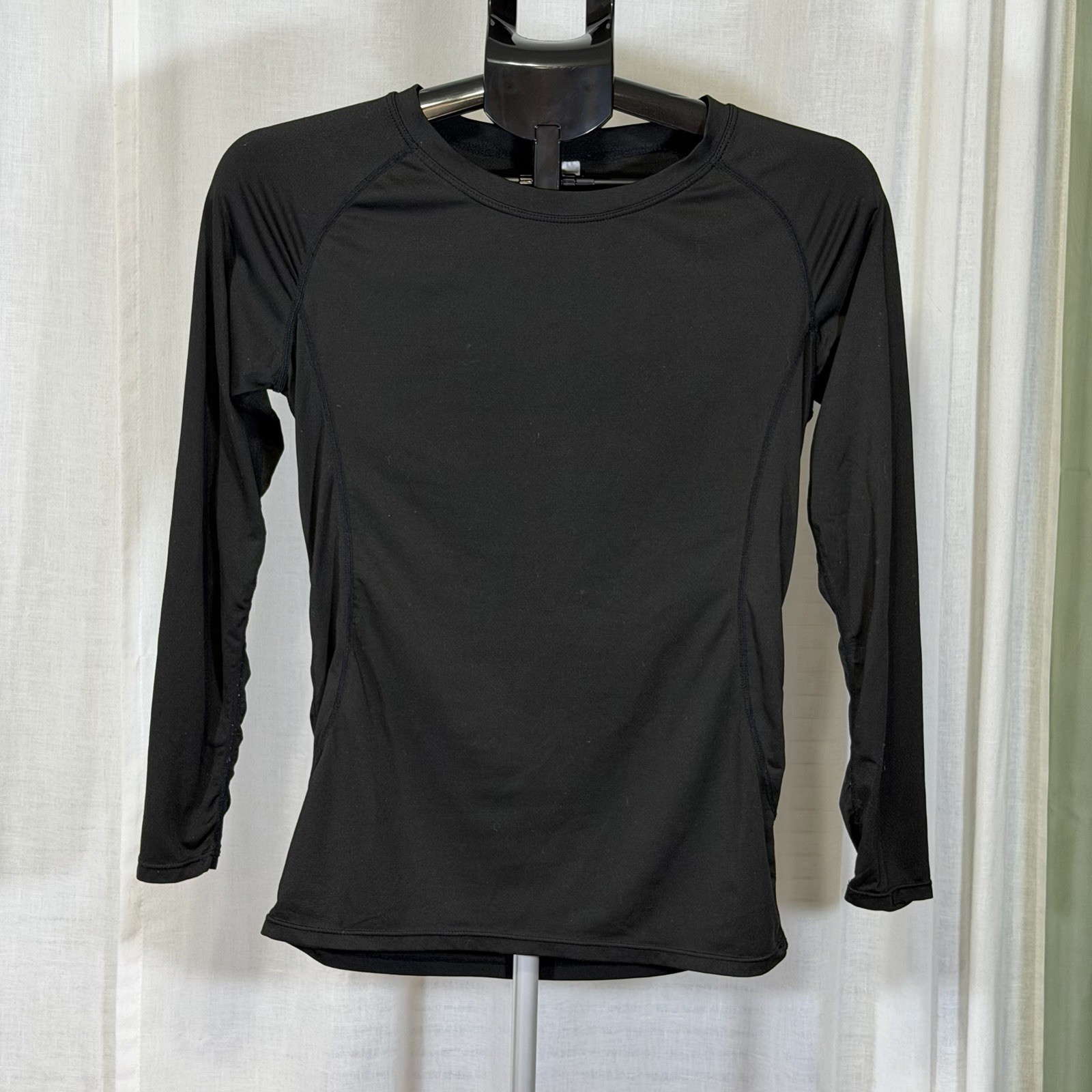 Unisex Black Pullover Long Sleeve T-Shirt Crew Neck Solid Size M gallery