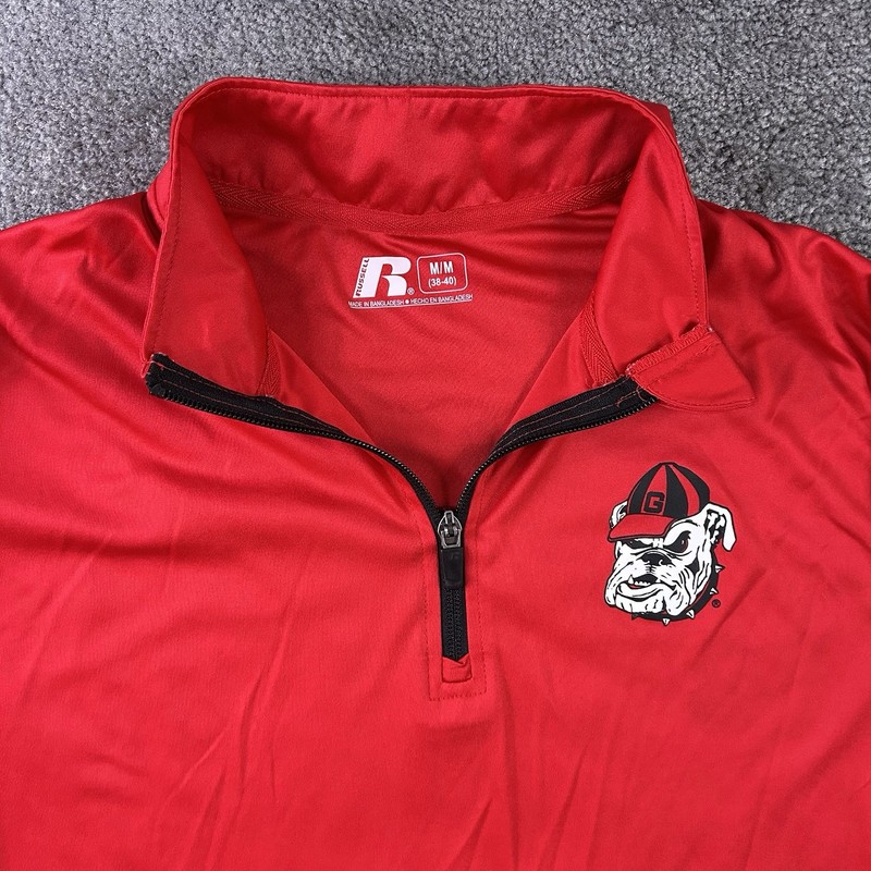 Georgia Bulldogs 1/4 Zip Mens M Russell Long Sleeve Pullover Red Polyester Shirt gallery