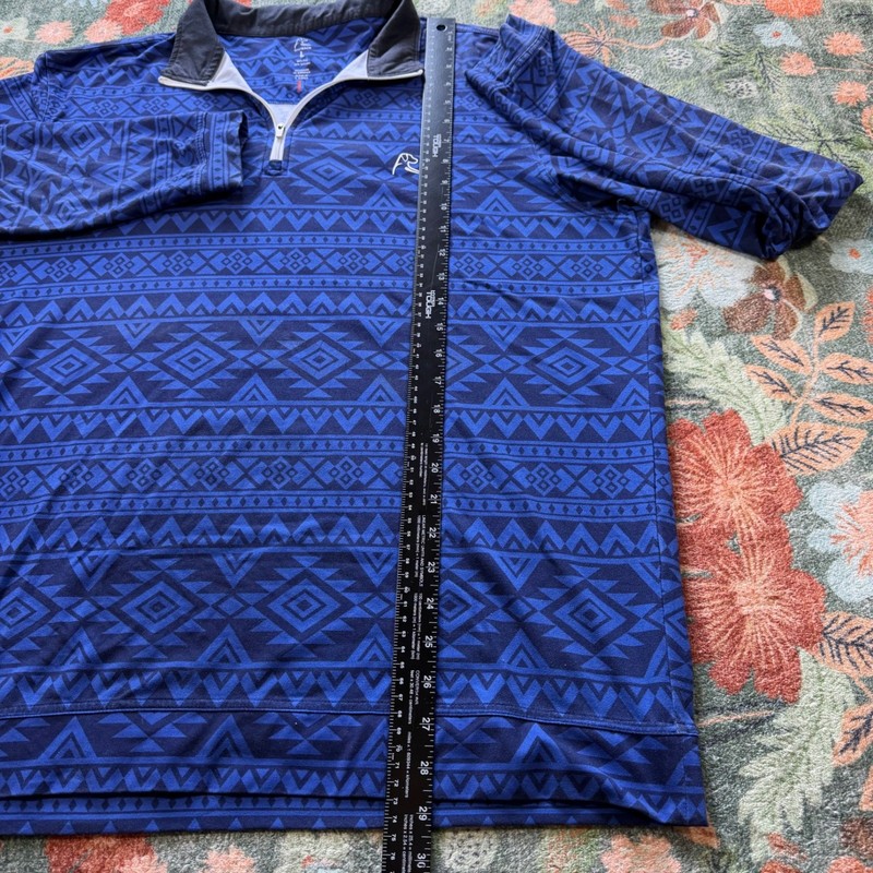 Rhoback Mens Large Blue Aztec Geometric Performance Quarter Zip Pullover Golf gallery