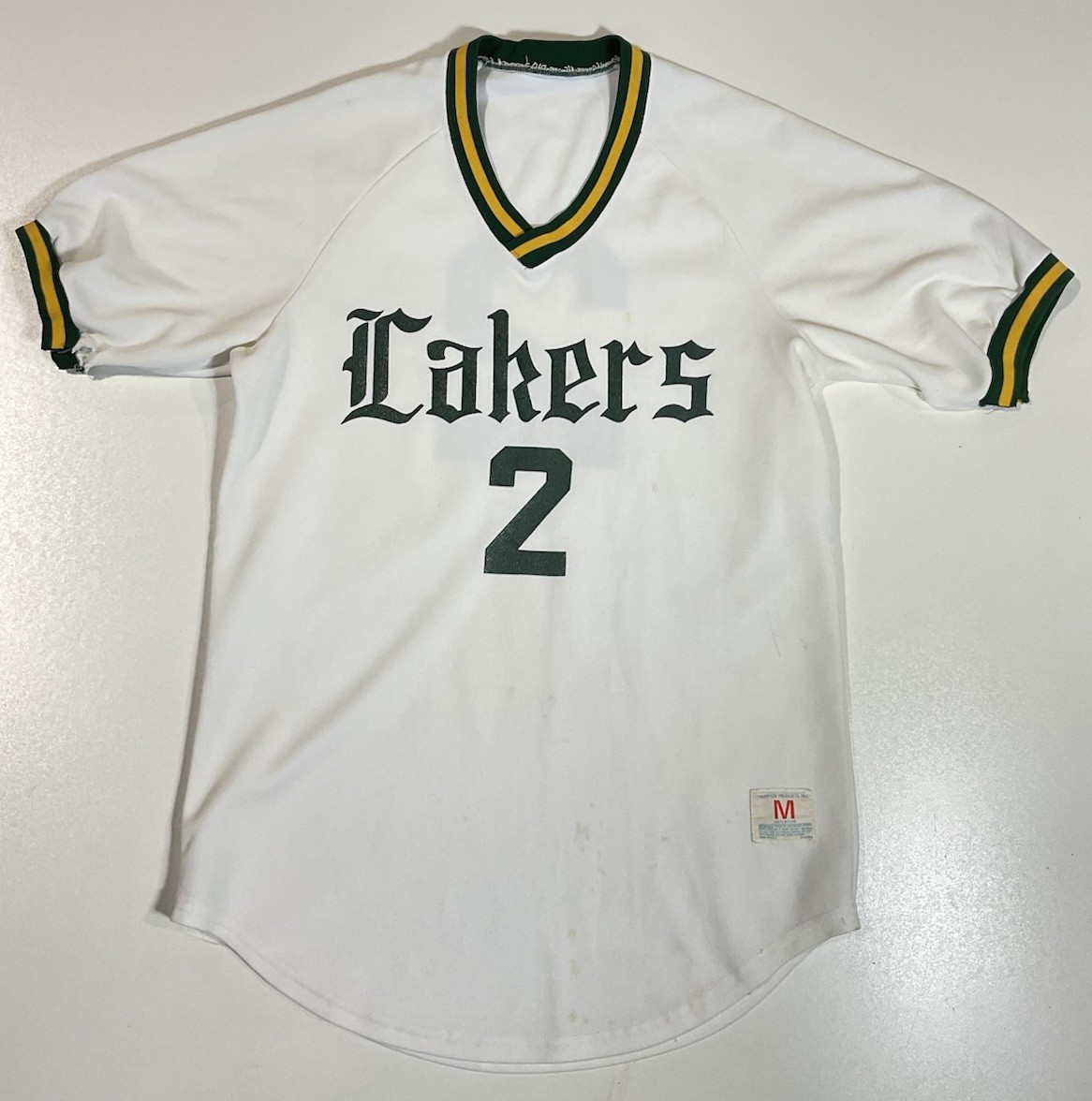 Vintage Champion Baseball Jersey Sz M Lakers Distressed Varsity Athletic 70s gallery