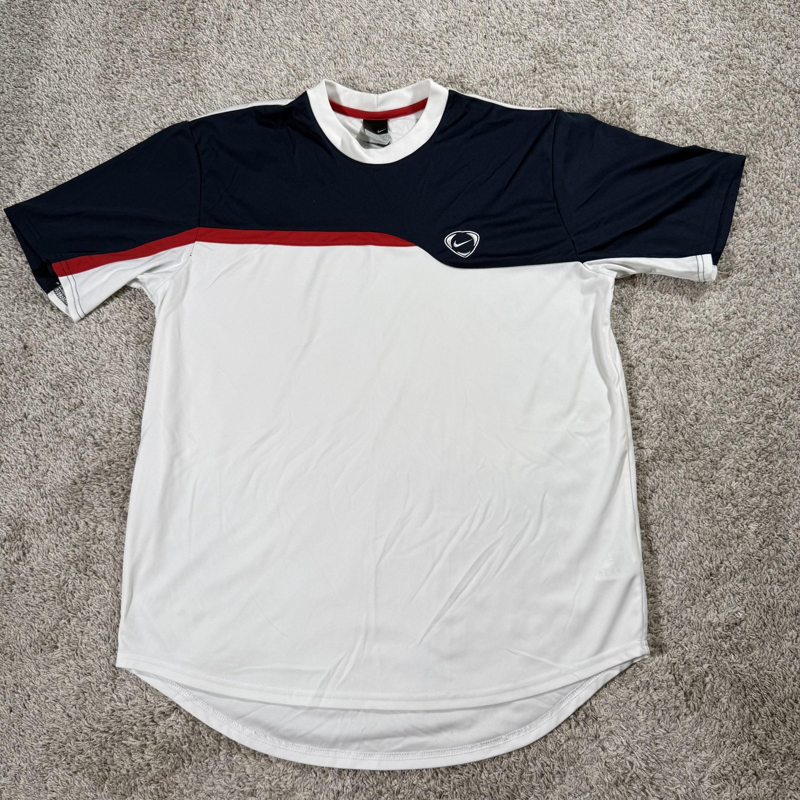 Nike Shirt Mens Large White Navy Red Colorblock Baseball Jersey Raglan Athletic gallery