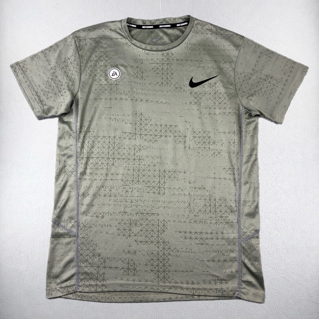Nike Running Shirt Mens Medium Green EA Sports Dri-Fit Geometric Graphic Tee gallery