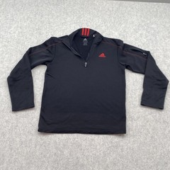 Adidas Pullover Mens Small Black 1/4 Zip Long Sleeve Golf Shirt Red Logo Pocket