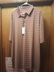 NWT Michel Rouen Men’s Performance Polo Golf Shirt. Brown Stripe, Size 3XL.