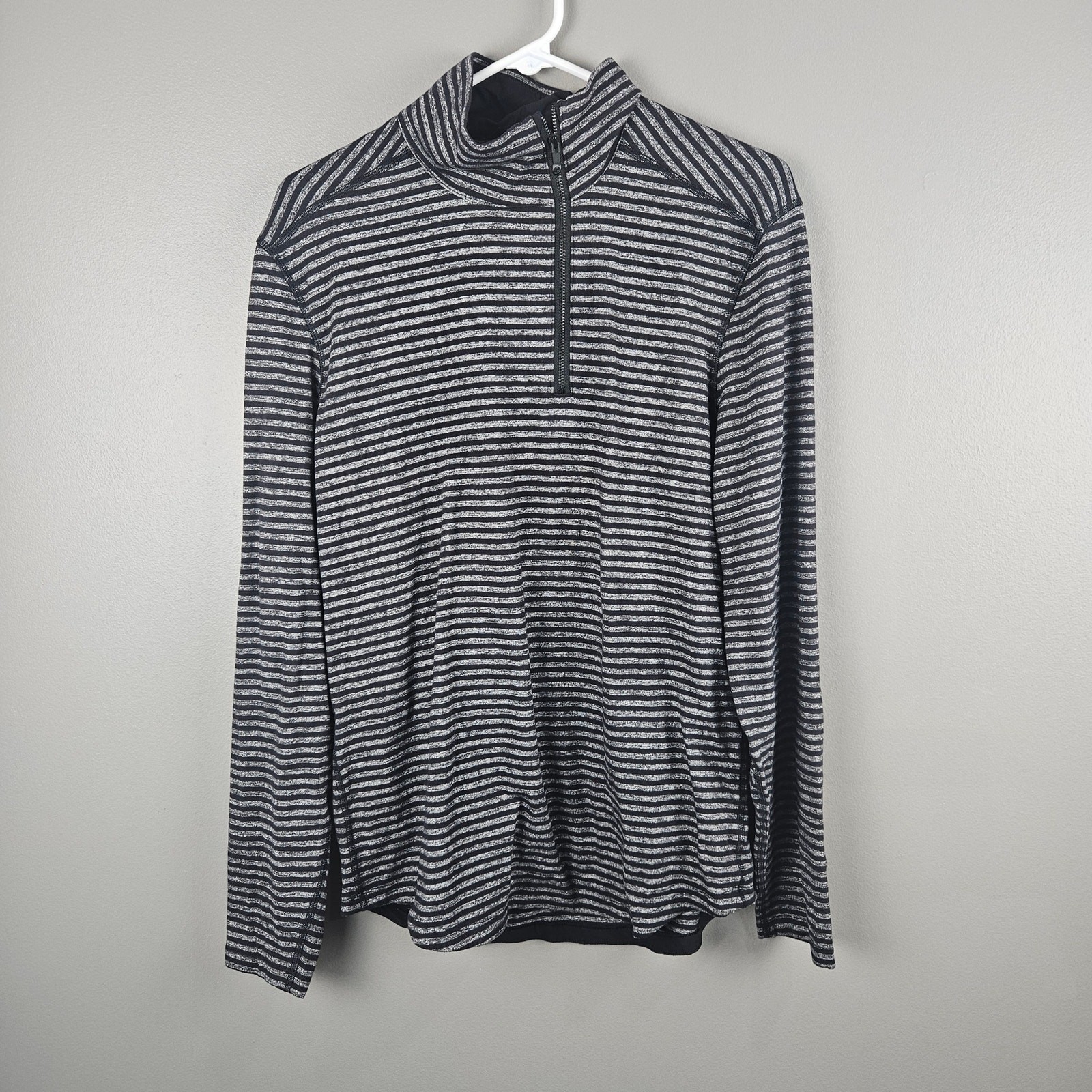 Lululemon Men Surge Warm 1/2 Zip Raven Stripe Black Heathered Black Athletic gallery