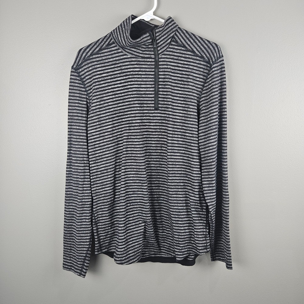 Lululemon Men Surge Warm 1/2 Zip Raven Stripe Black Heathered Black Athletic