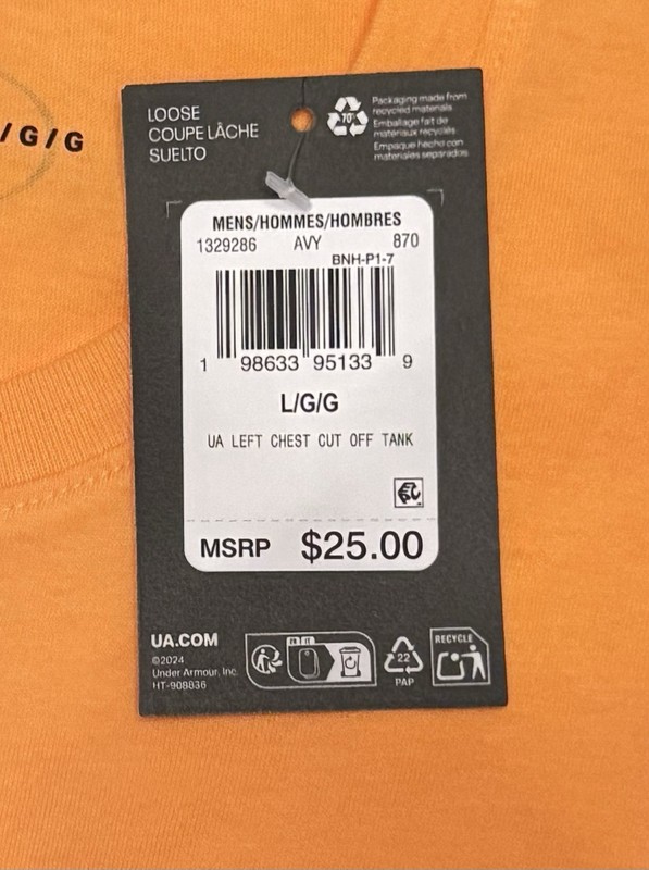 NWT Men’s Size L Under Armour Left Chest Cut Off Tank Top Shirt 1329286-870 $25 gallery