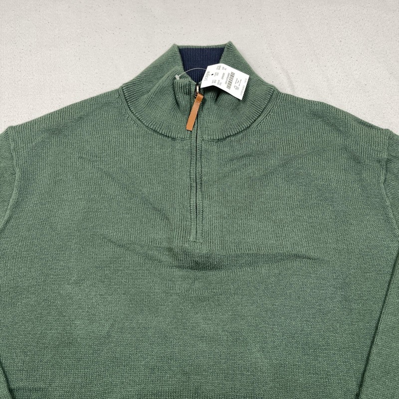 J.Crew Pullover Sweater Mens XL Green 1/4 Zip Cotton Knit Mock Neck Stand Collar gallery