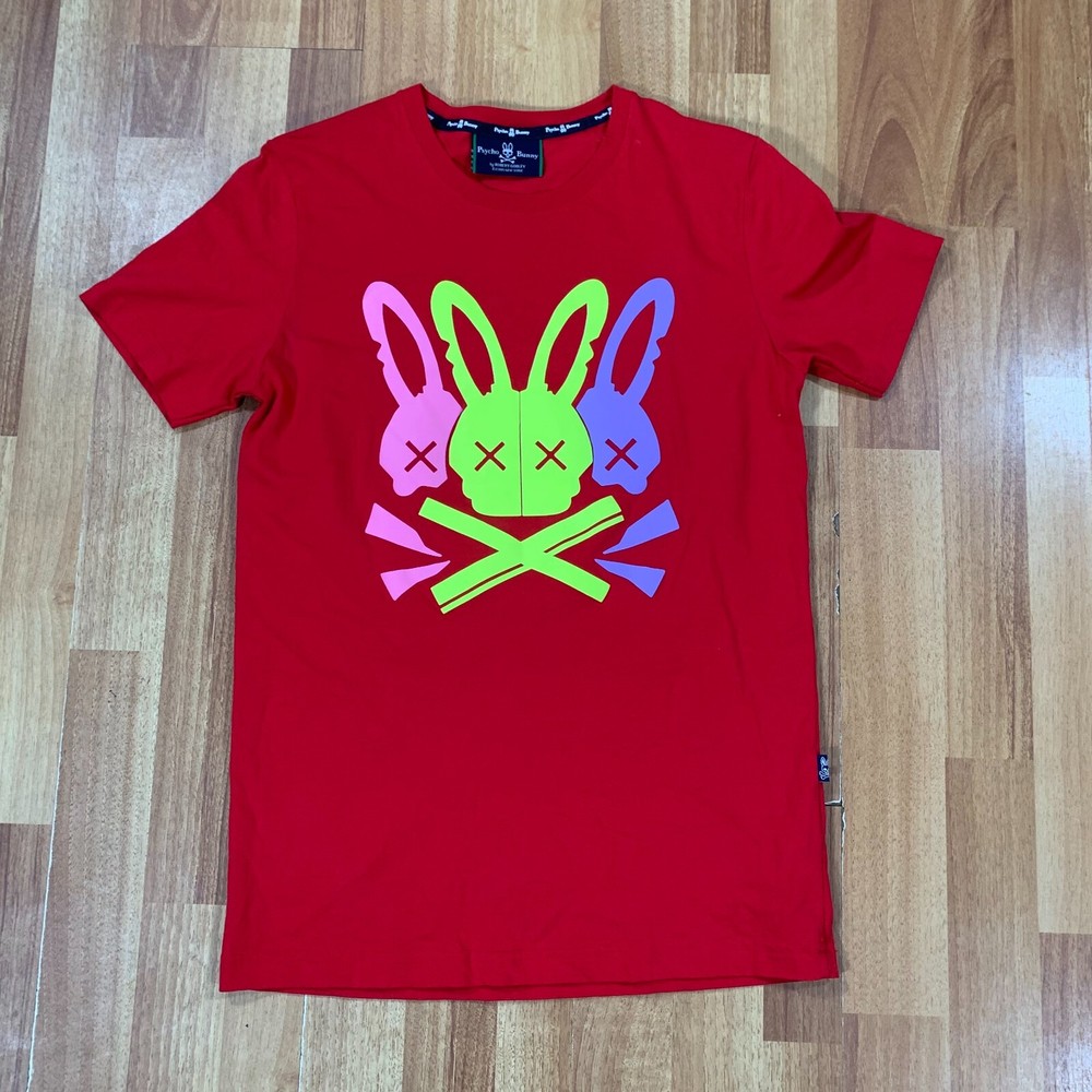 Psycho Bunny Shirt Mens Small Red Multicolor Rabbits Logo Short Sleeves Tee