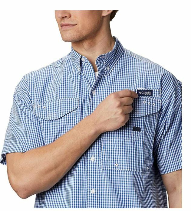 Columbia Mens Super Bonehead Classic SS Shirt, Vivid Blue/Gingham ,XX-Small, PFG gallery