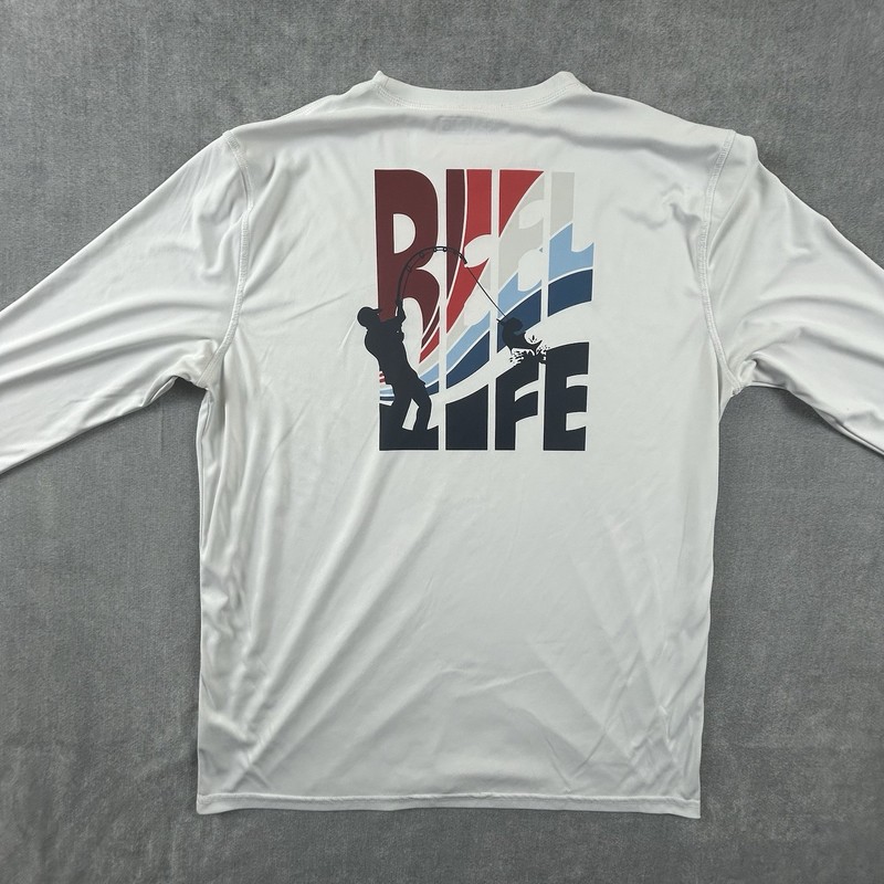 Reel Life Fishing Shirt Mens White Large Long Sleeve T-Shirt Sun Water UPF 50+ gallery
