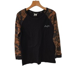 Sean John Thermal Shirt Waffle Knit Black With Geometric Camo Sleeves Mens Small