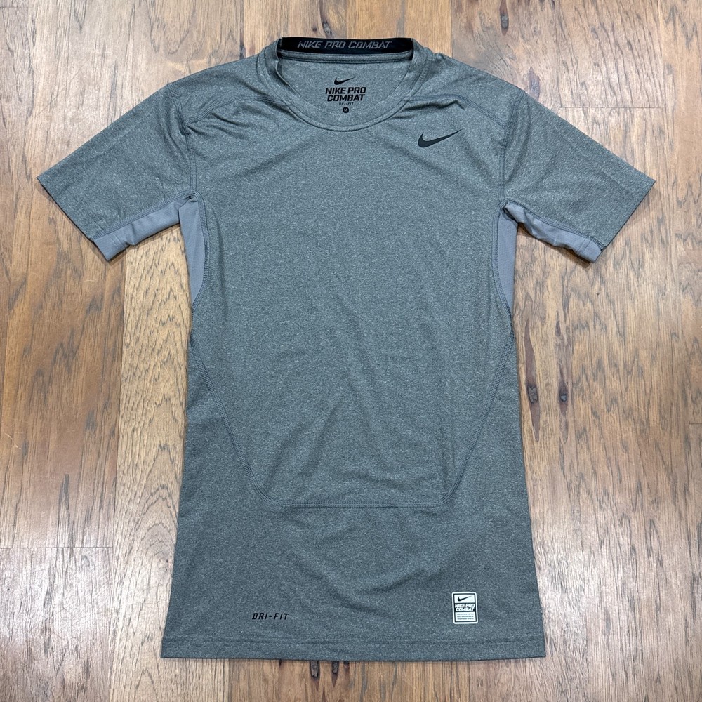 Nike Pro Combat Shirt Mens M Heather Gray Dri Fit Compression Athletic Training