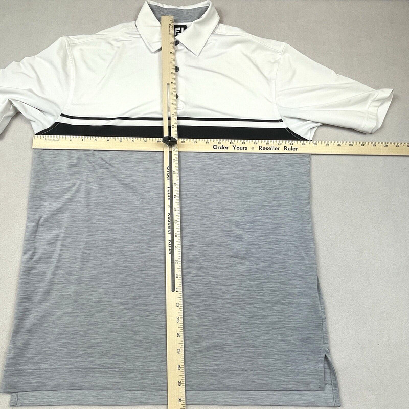 FootJoy Mens Polo Shirt L White Grey Black Colorblock Spandex Stretchy Golf gallery