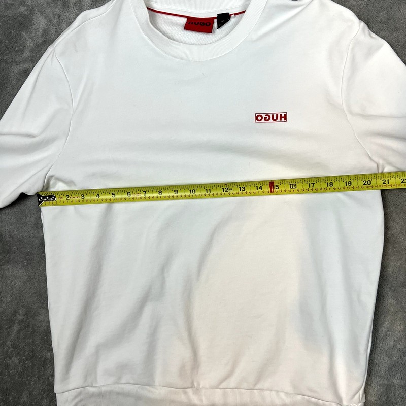 Hugo Boss Cotton Terry Sweatshirt Men L White Streetwear Reverse Spellout gallery