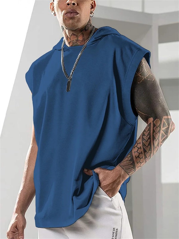 2025 Summer New High Quality Men's Sleeveless Hooded Sweatshirt Loose Ve gallery