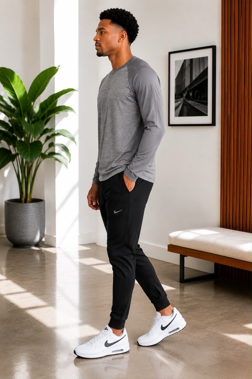 SIZE L- NIKE MEN'S HEATHER GRAY RAGLAN LONG SLEEVE PERFORMANCE T-SHIRT gallery