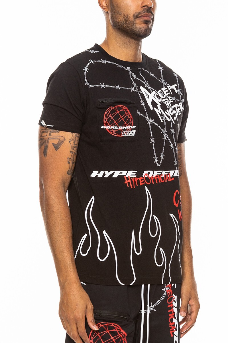 Mens Tee HYPE OFFICIAL PRINT CHEST POCKET SHIRT Stretch Casual NEW gallery