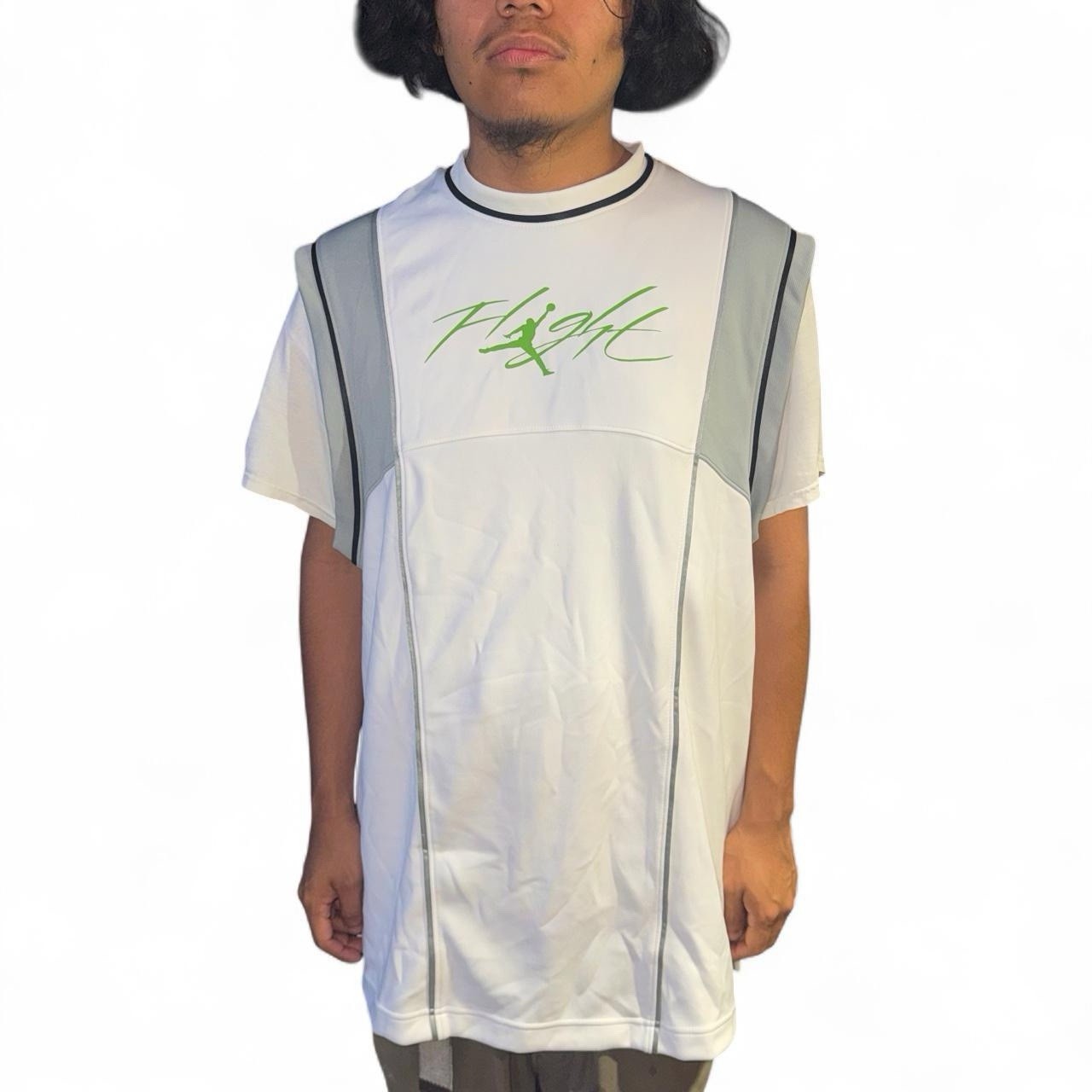VTG Nike Air Jordan Flight Tee Shirt Mens L White Gray Lime Green 13954 Y2K NWT gallery