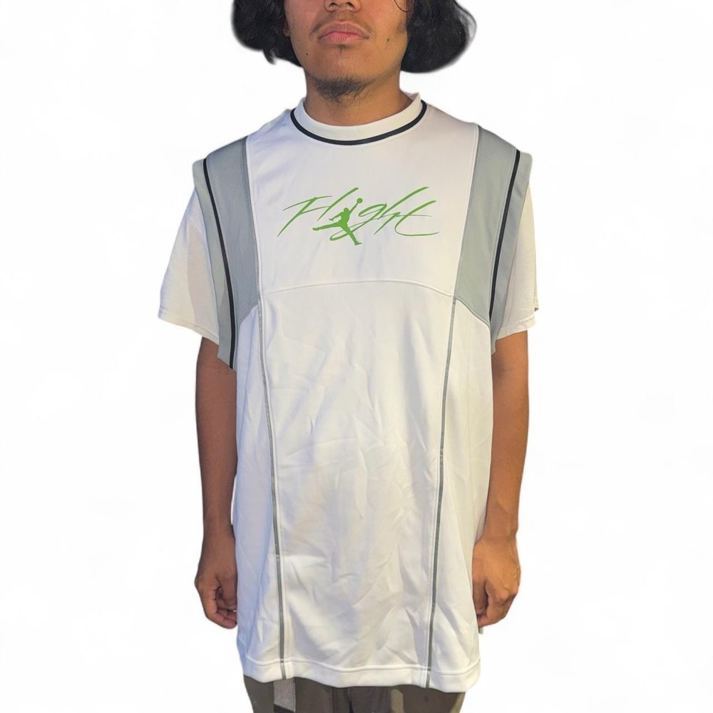 VTG Nike Air Jordan Flight Tee Shirt Mens L White Gray Lime Green 13954 Y2K NWT