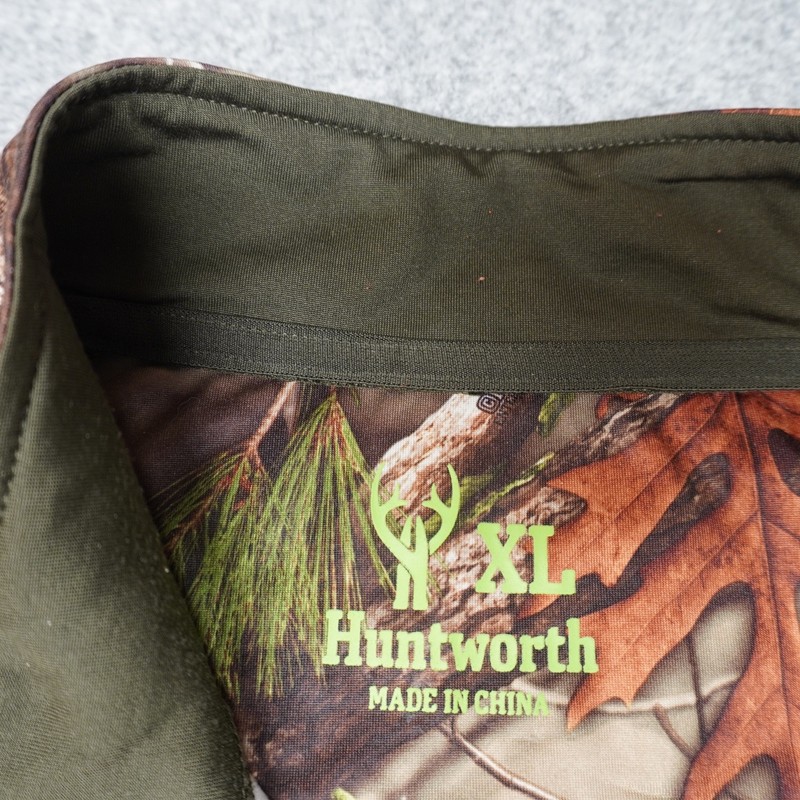 Huntworth Men's Activewear Top Camo Green XL 1/4 Zip Polyester Spandex Hunting gallery