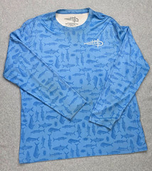 Reel Life Shirt Mens XXL 2XL Blue Fish All Over Print Long Sleeve Fishing Sun