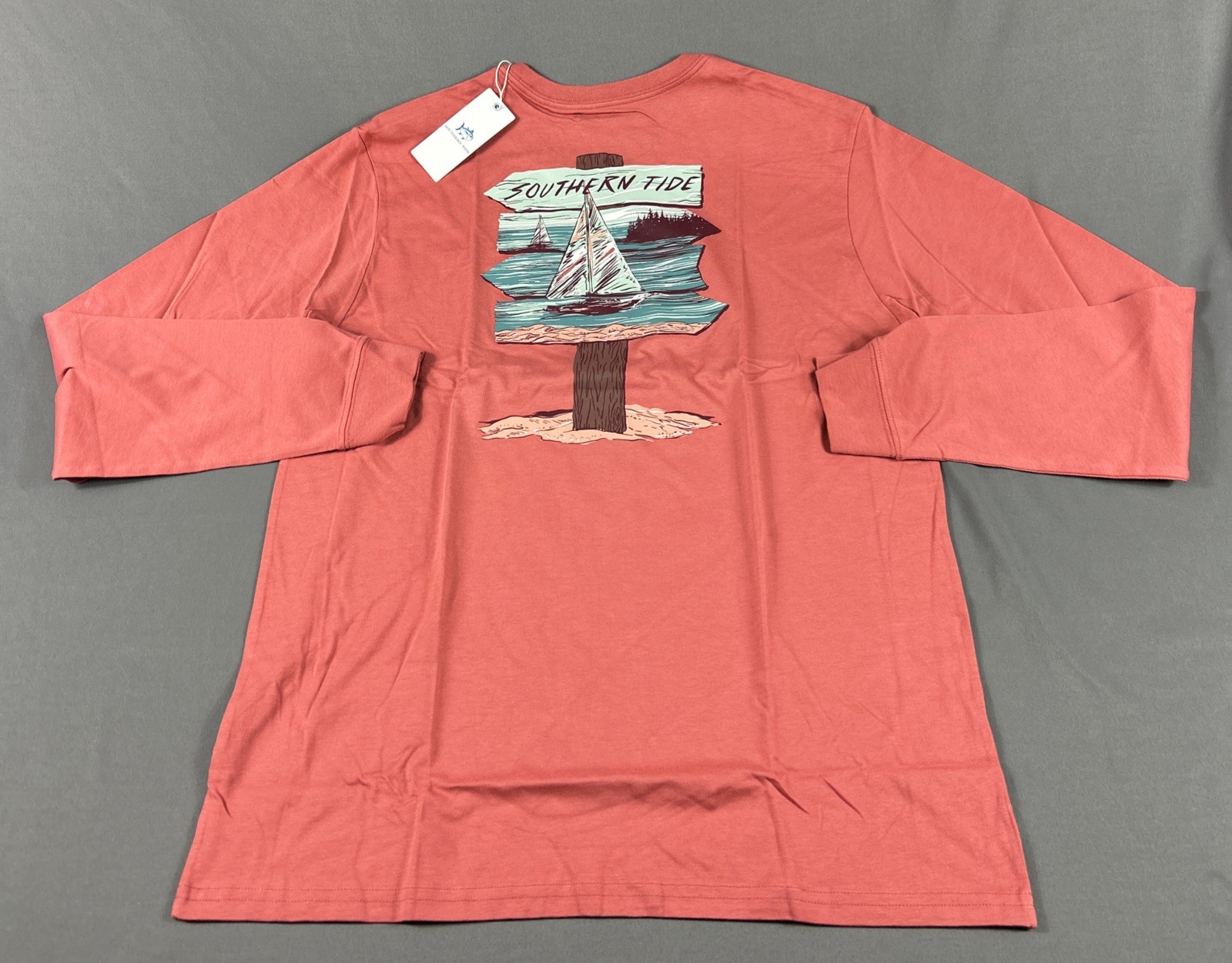 Southern Tide Tee T-Shirt LS Sign To Sail Print Medium Coral NWT MSRP $52 gallery