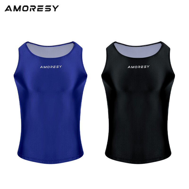 AMORESY Men Fashion Smooth Hurdle Tops Patchwork Tights Breathable Running Vests gallery