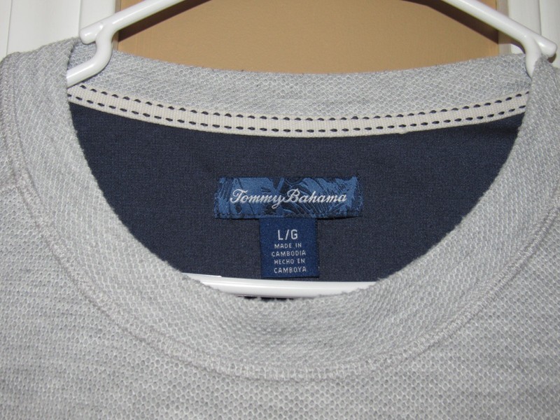 TOMMY BAHAMA Men's Large Gray Pullover Shirt Lightweight Sweatshirt Logo Long Sl gallery