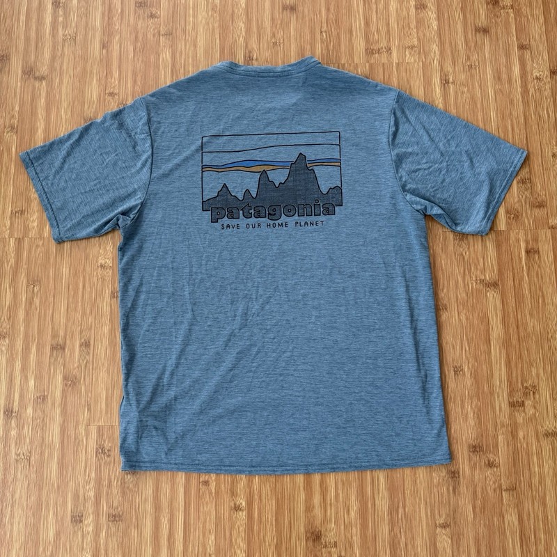 Patagonia Capilene Cool Daily T Shirt Men Medium Heather Blue Logo Graphic EUC gallery
