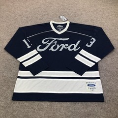 Ford Shirt Mens Medium Blue Long Sleeve Mesh Hockey Jersey Car Graphic Top