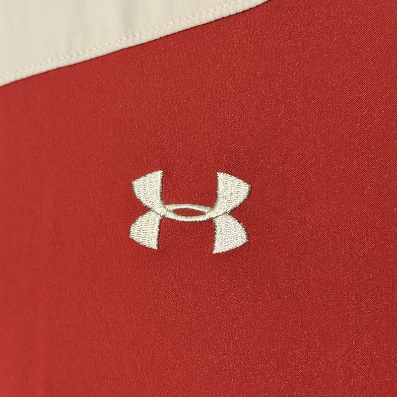 Under Armour Men's L Red/Light Blue Colorblock Loose Fit 1/4 Zip Polo Shirt gallery
