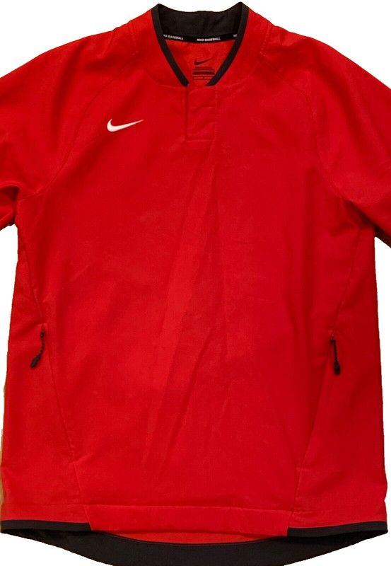 Nike Baseball Short Sleeves Red & Gray Trim Henley Snap Collar Shirt Mens Size S gallery