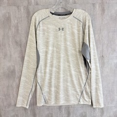 Under Armour HeatGear Compression Shirt Men’s 2XL Long Sleeve Gray/Beige Stretch