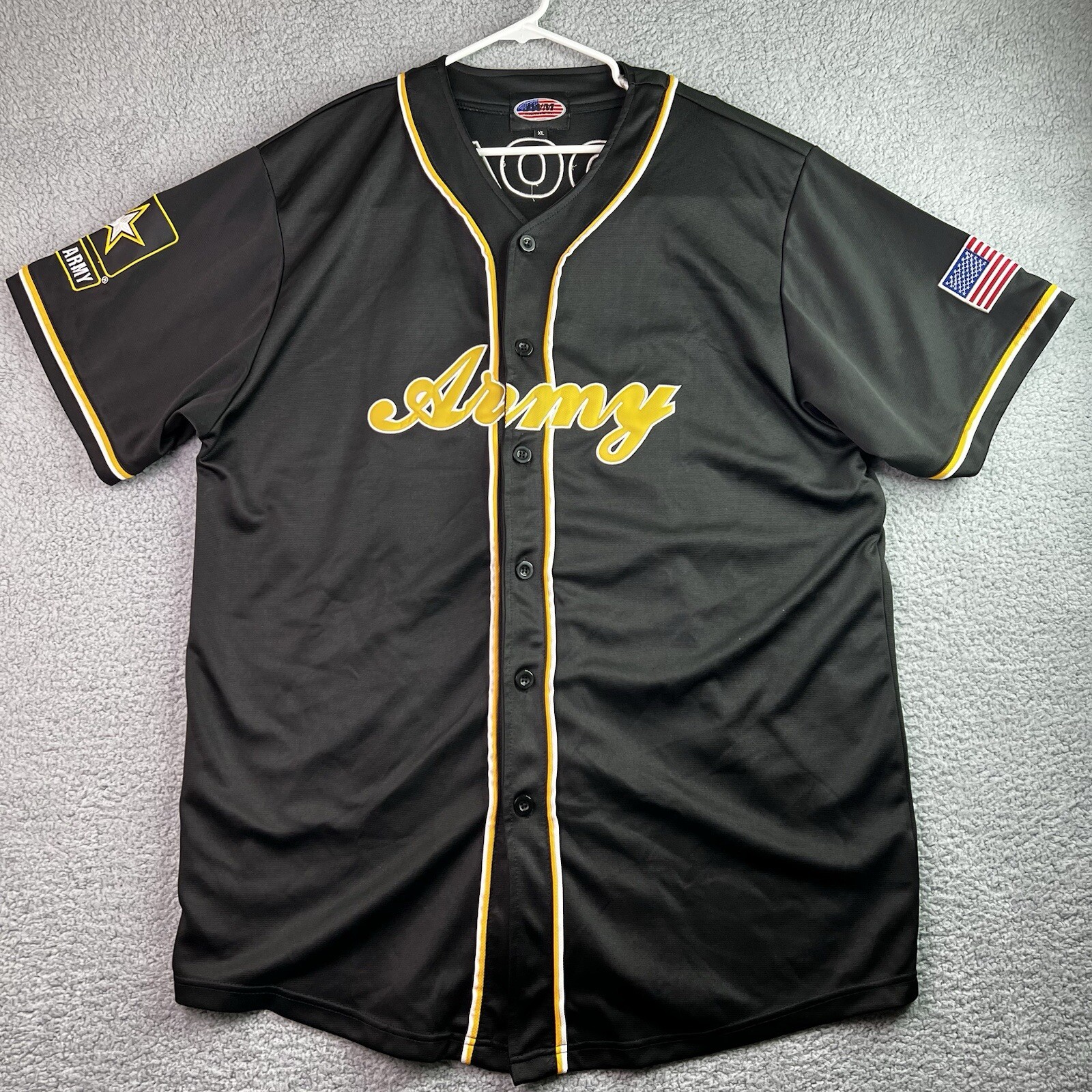 JWM Wholesale Inc US Army Baseball Jersey Hooah Flag Patch Black Yellow XL gallery
